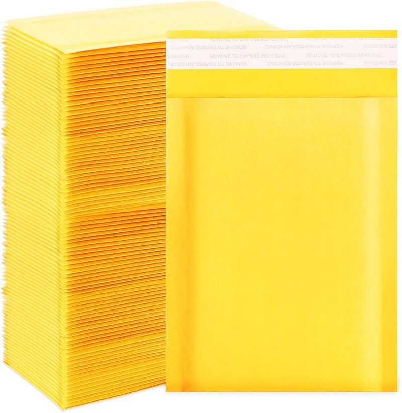 Dasen Kraft bubble mailers 4x7 Inch 100 Pack,Self-Sealing Paper Envelopes for Packaging,Strong Adhesion Envelope Mailers, Small Waterproof Cushioned Padded Shipping Bags Yellow #000 - Image 1
